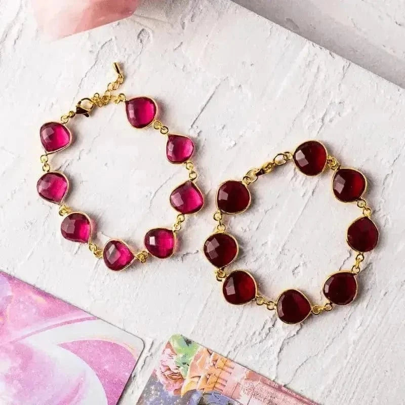 Ruby Red Treated Hydro Quartz Bracelet – Gold - Plated Birthstone - Inspired Design 