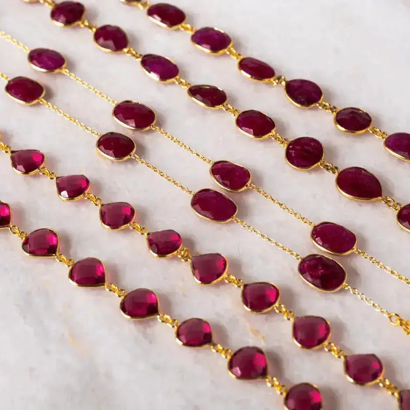 Ruby Red Quartz Luxe Faceted Chain - 30'' Gold - Plated Statement Necklace - Mystic Soul Jewelry