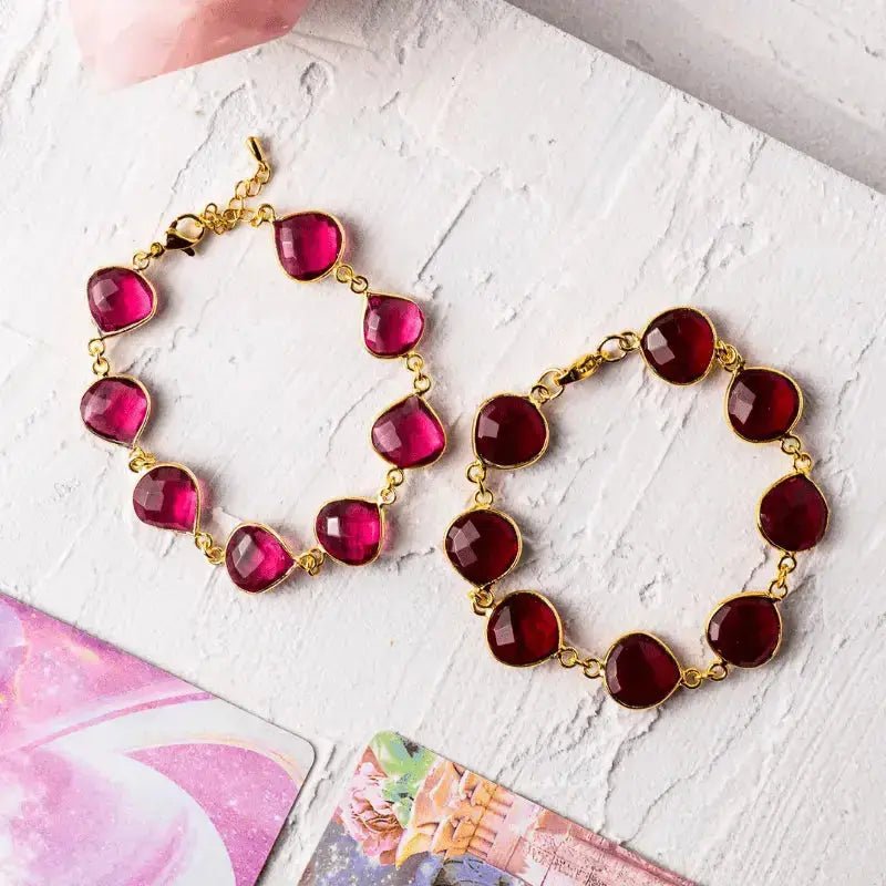 Ruby Red Treated Hydro Quartz Bracelet – Gold - Plated Birthstone - Inspired Design - Mystic Soul Jewelry