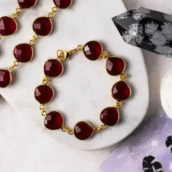 Faceted Garnet Gemstone Bracelet | Luxe Gold - Plated Bracelet - Mystic Soul Jewelry