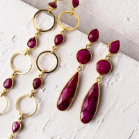 Ruby Triple Drop Statement Earrings | Gold - Plated July Birthstone Design - Mystic Soul Jewelry