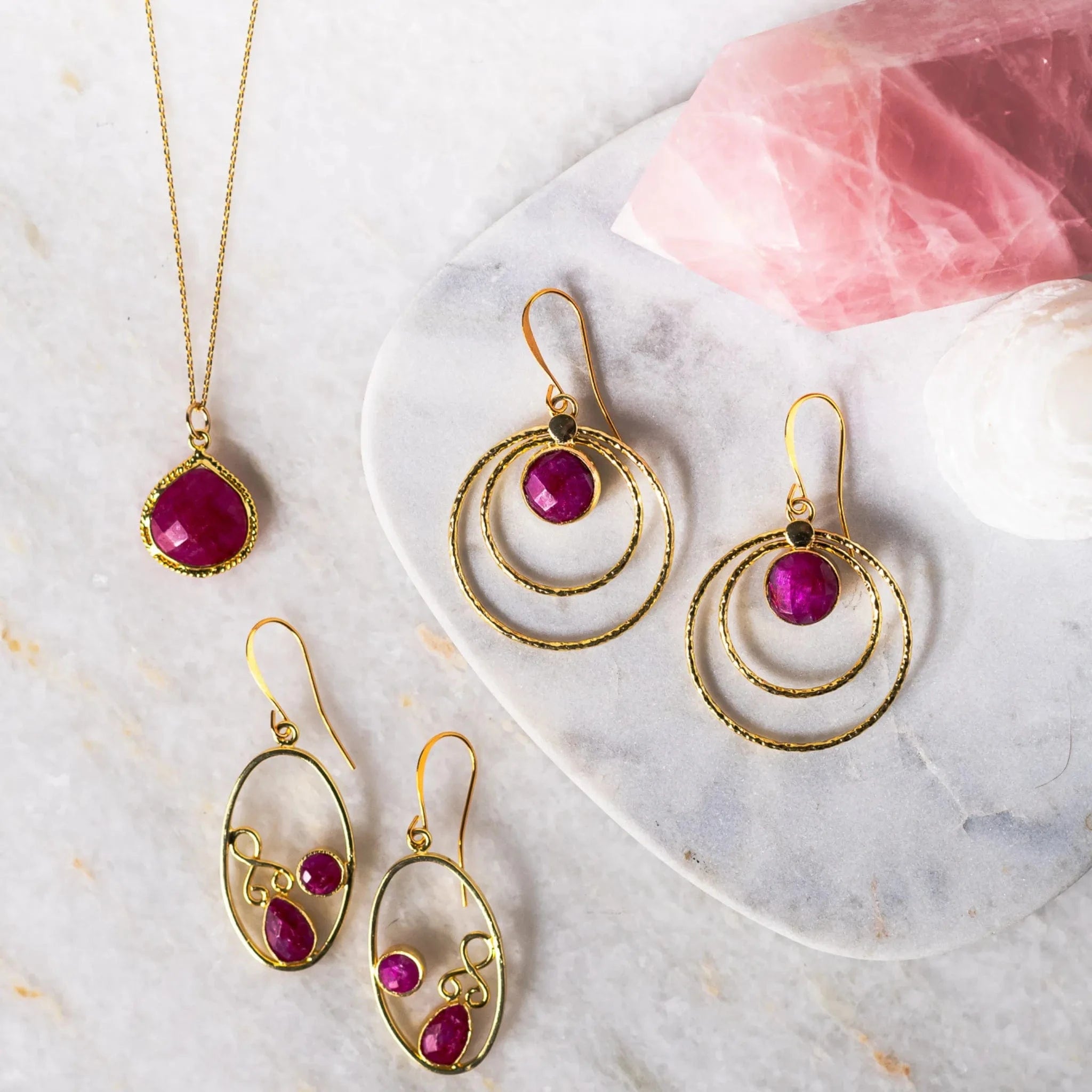 ruby earrings and necklace 