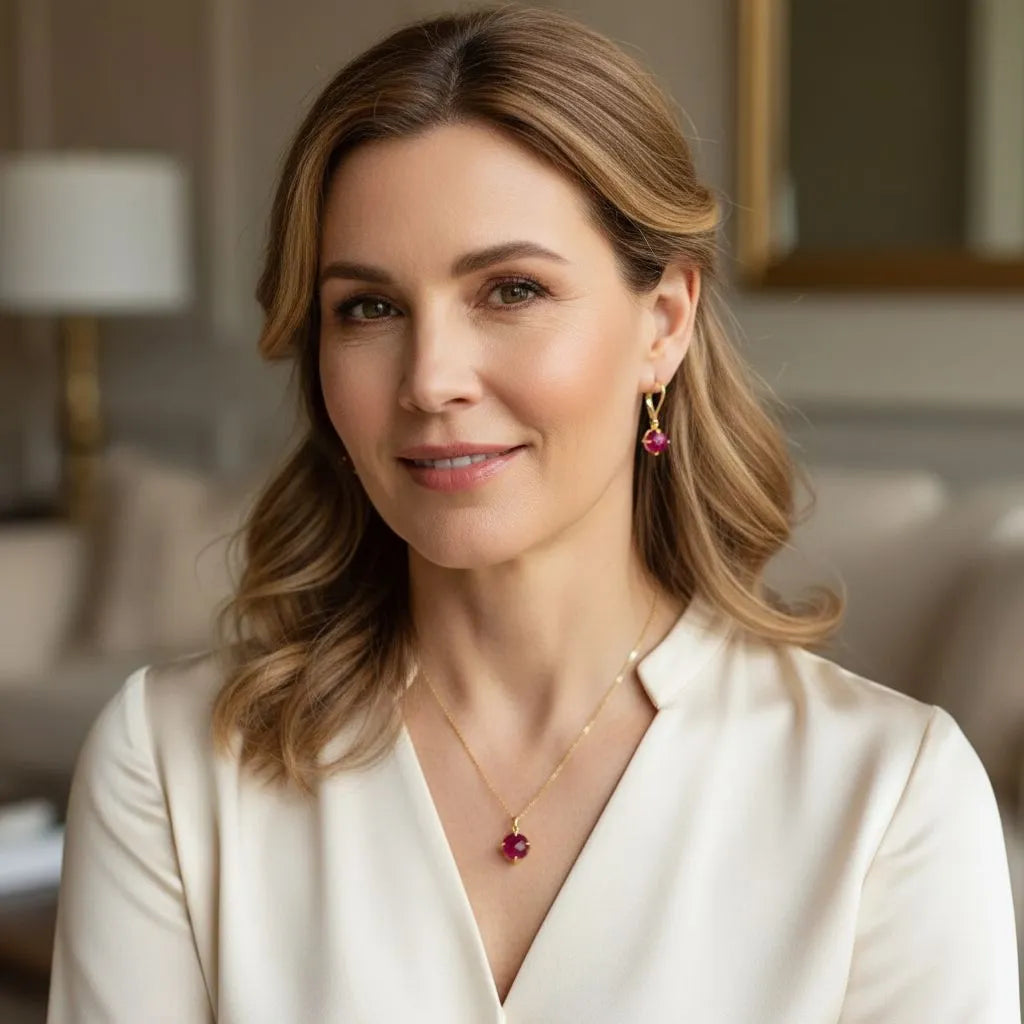 Woman wearing a white blazer with a blurred indoor background