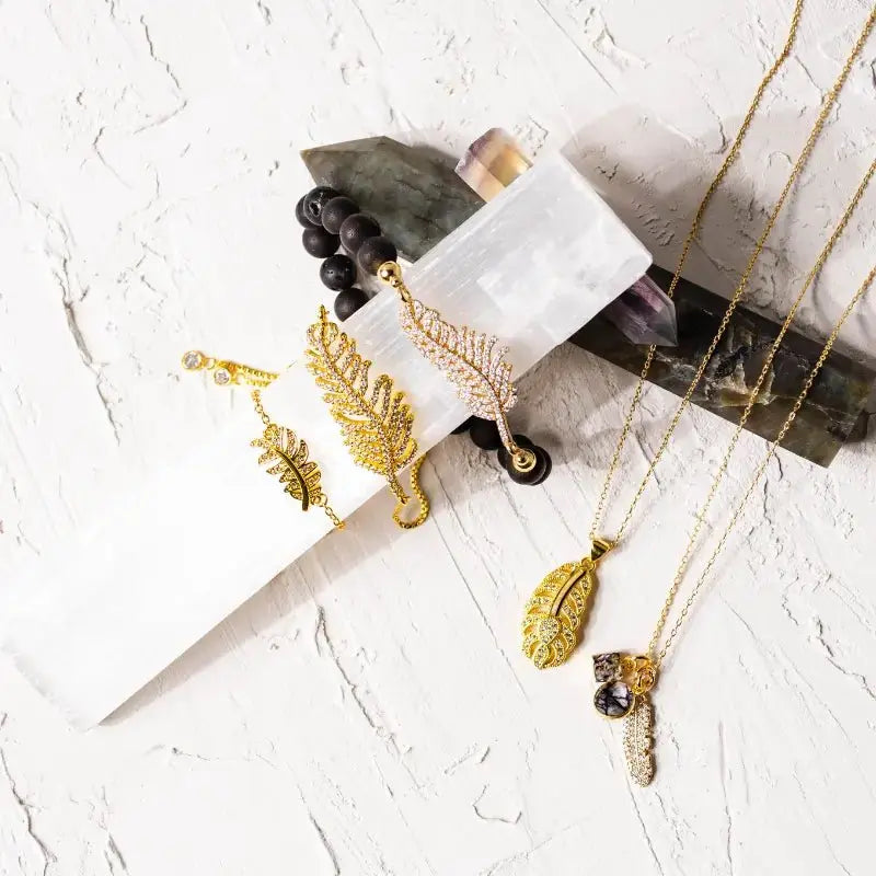 Rutilated Quartz Feather Charm Necklace - Mystic Soul Jewelry