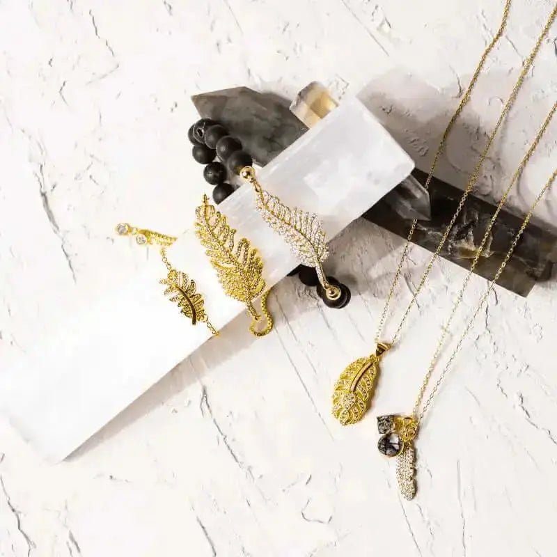 Rutilated Quartz Feather Gemstone Necklace - Mystic Soul Jewelry