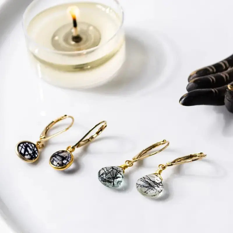 Rutilated Quartz Mini Round Earrings - Mystic Soul Jewelry