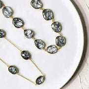rutilated quartz long necklaces in gold