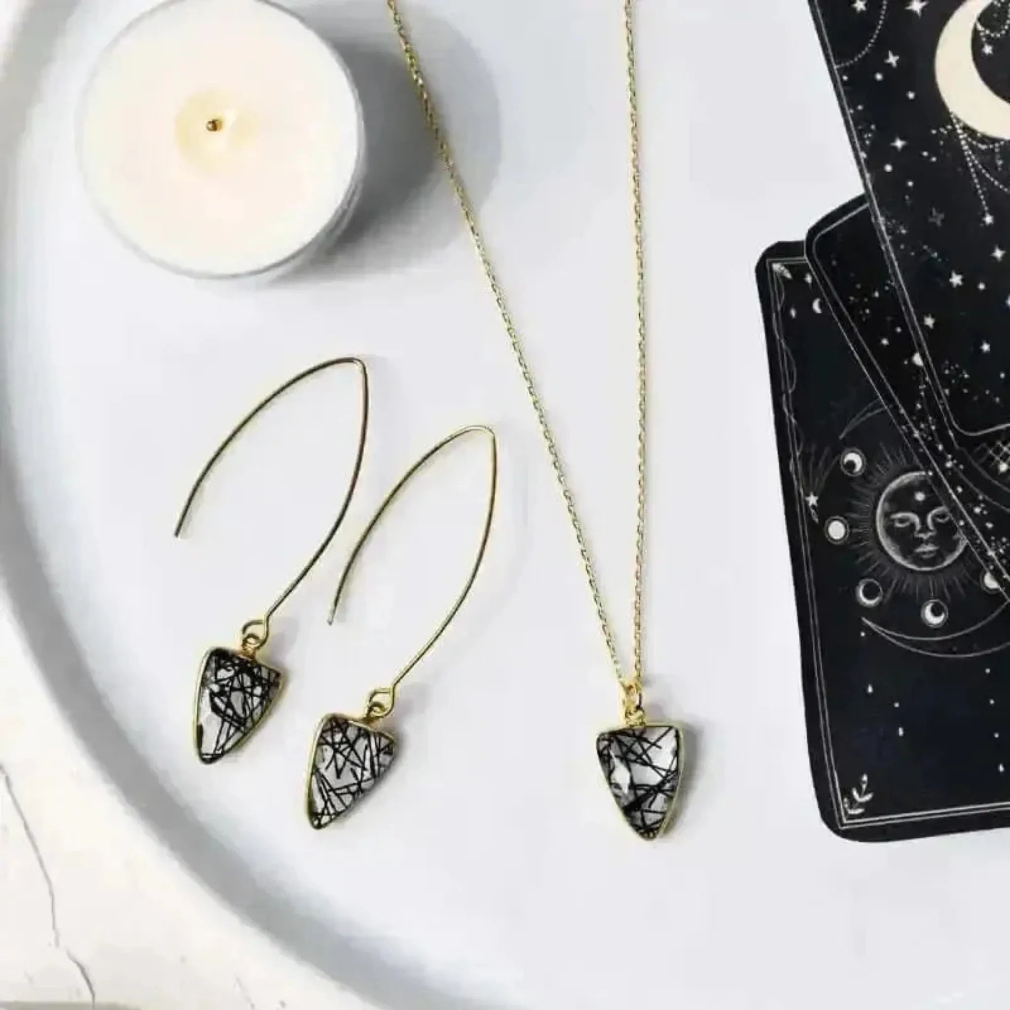 Rutilated Quartz Warrior Shield Earrings | Protection