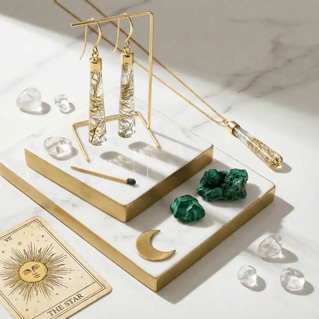 rutilated quartz earrings necklace pendulum 