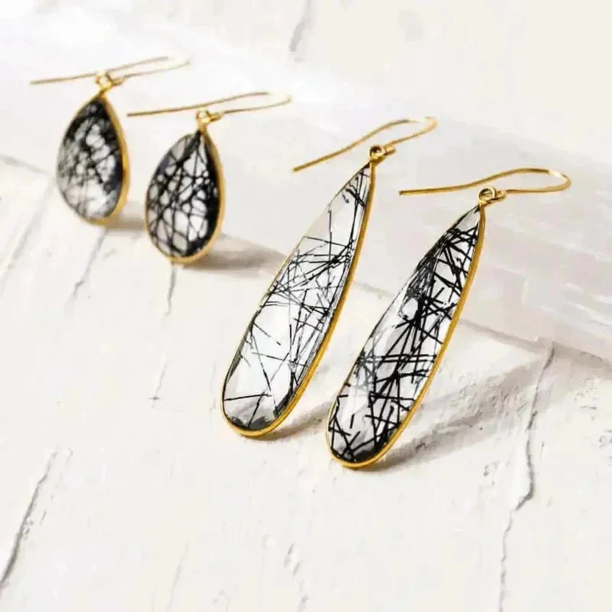 rutilated quartz statement earrings in gold
