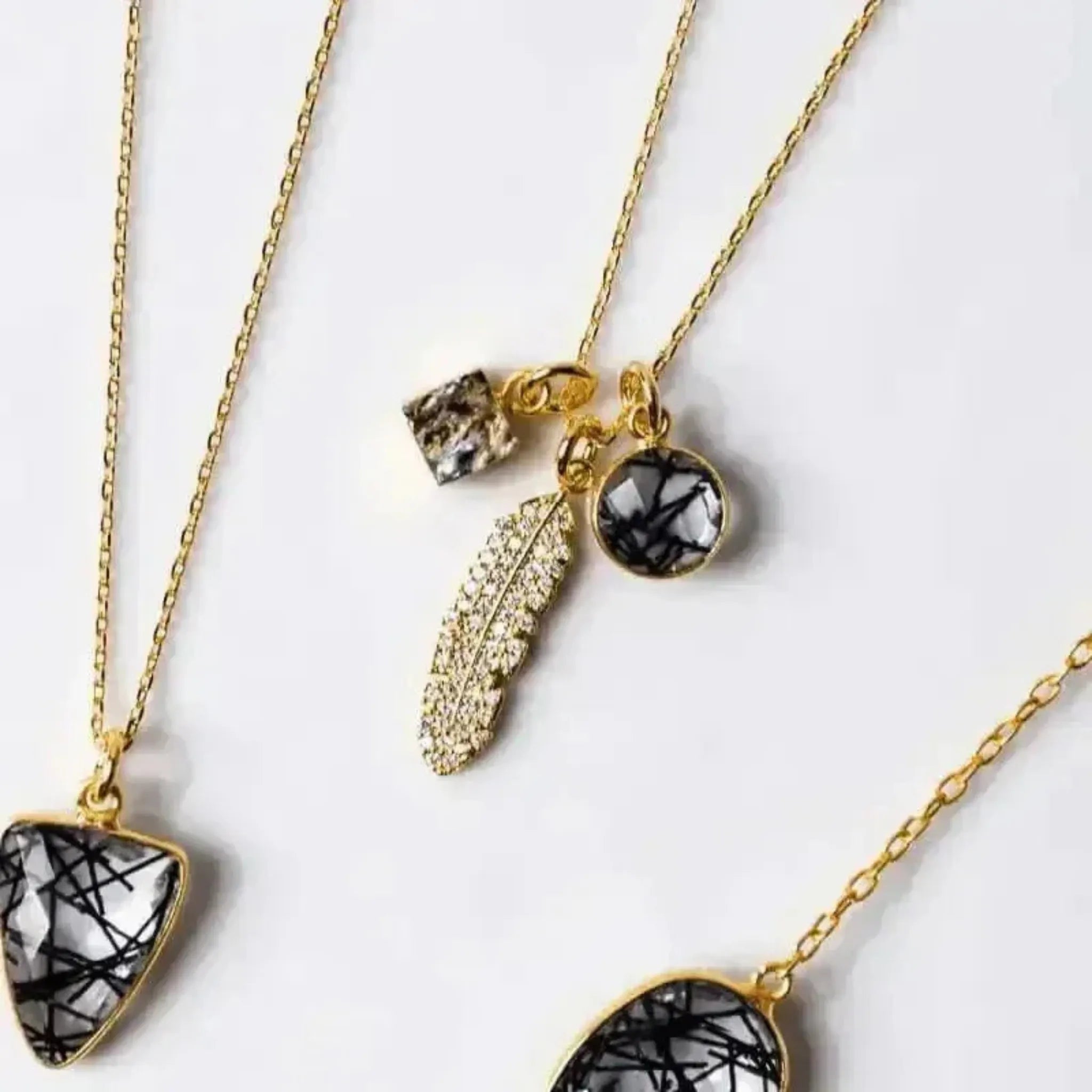 Rutilated Quartz Feather Gemstone Necklace