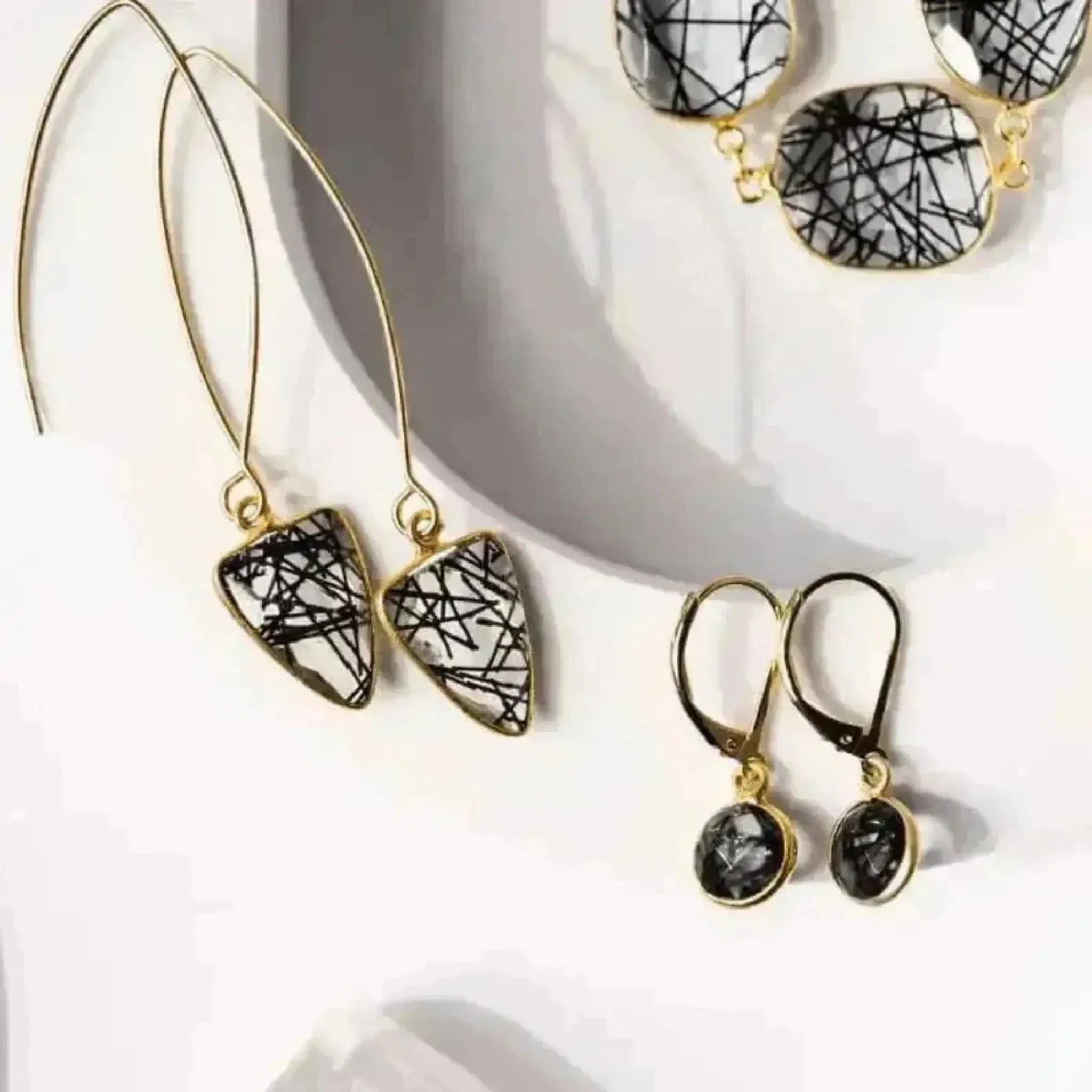 rutilated quartz jewelry set earrings necklace in gold