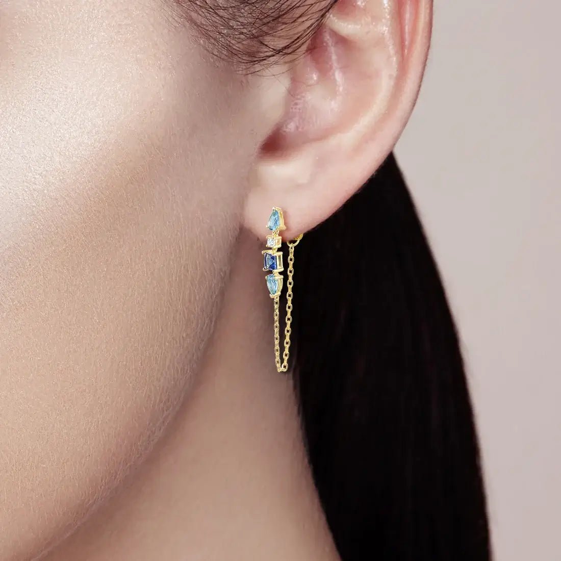 Sacred Geometry Drop Earrings - Gold - Plated 925 Sterling Silver with Blue Zircon | Sacred Angles Collection