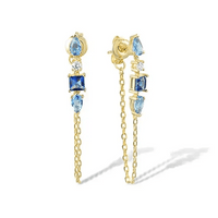 Sacred Geometry Drop Earrings - Gold - Plated 925 Sterling Silver with Blue Zircon | Sacred Angles Collection