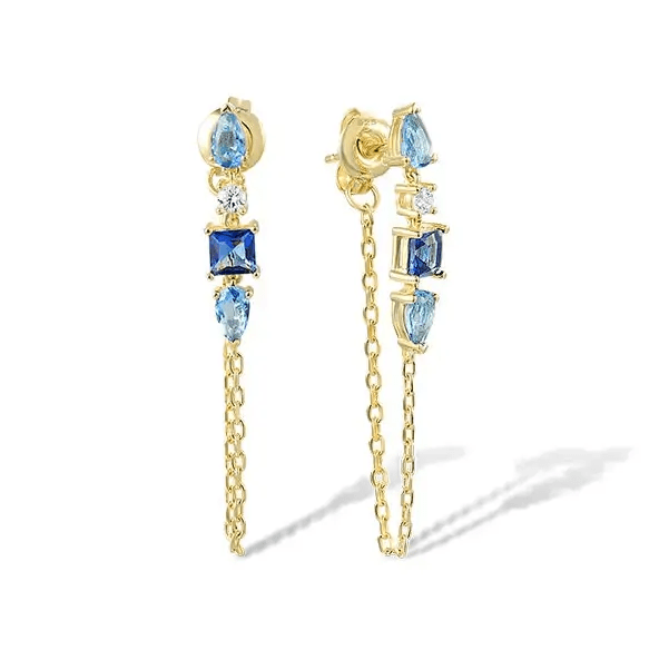 Sacred Geometry Drop Earrings - Gold - Plated 925 Sterling Silver with Blue Zircon | Sacred Angles Collection