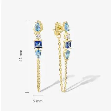 Sacred Geometry Drop Earrings - Gold - Plated 925 Sterling Silver with Blue Zircon | Sacred Angles Collection