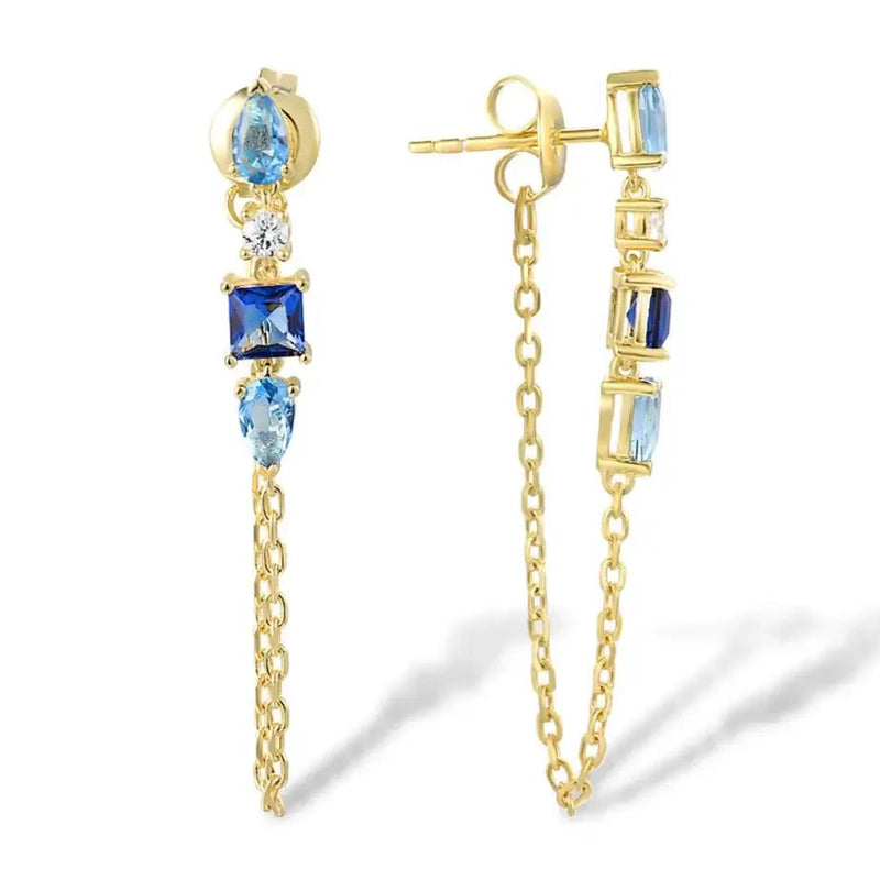 Sacred Geometry Drop Earrings - Gold - Plated 925 Sterling Silver with Blue Zircon | Sacred Angles Collection