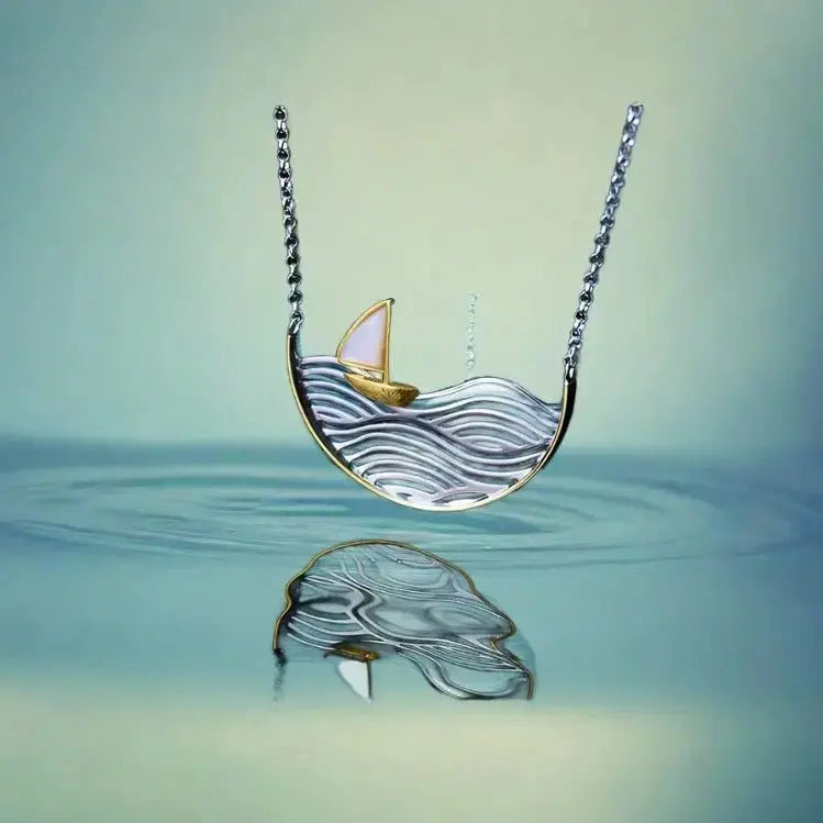 ship sailing necklace mixed metals