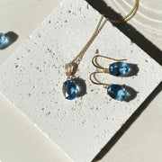 Sapphire blue ombré glass earrings and necklace set in gold, Mystic Soul Jewelry