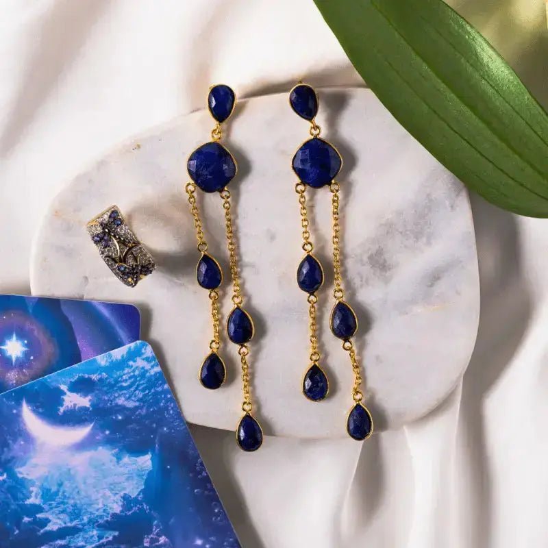 Celestial Sapphire Droplet Earrings | A Statement of Grace and Wisdom - Mystic Soul Jewelry