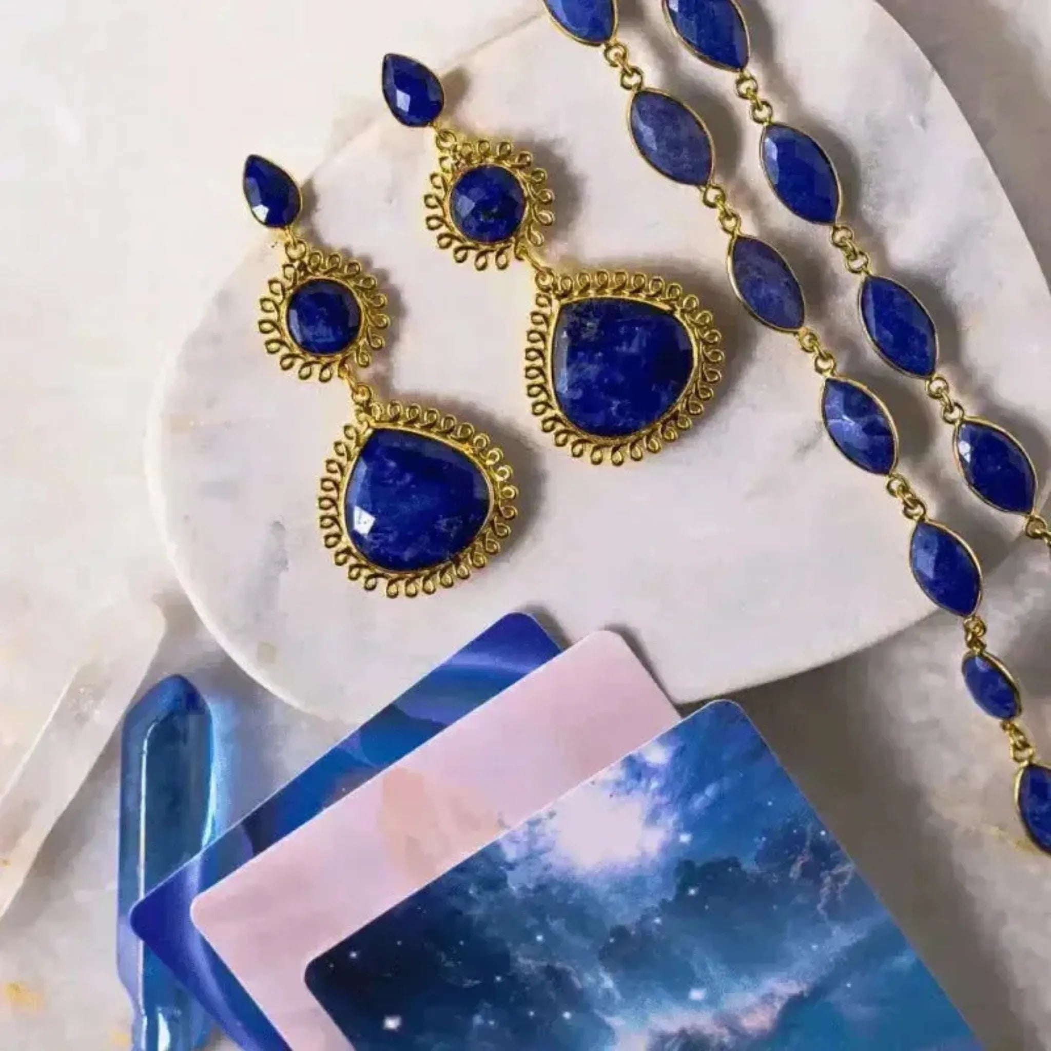sapphire jewelry set statement earrings
