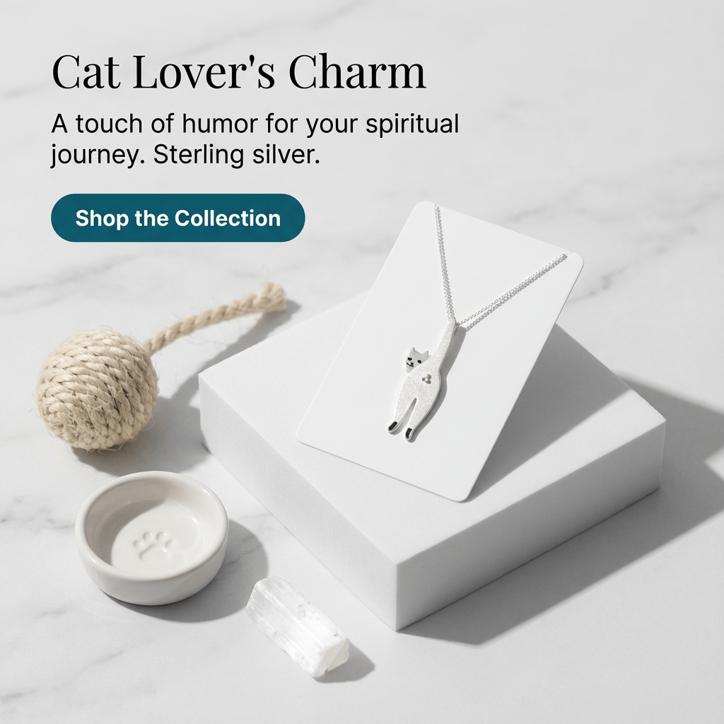 Cat lover's charm necklace on a white box with a marble background