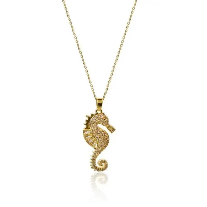 Crystal Seahorse Necklace - Gold 16 necklace