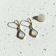 Gold Selene drop earrings with opalite faceted glass