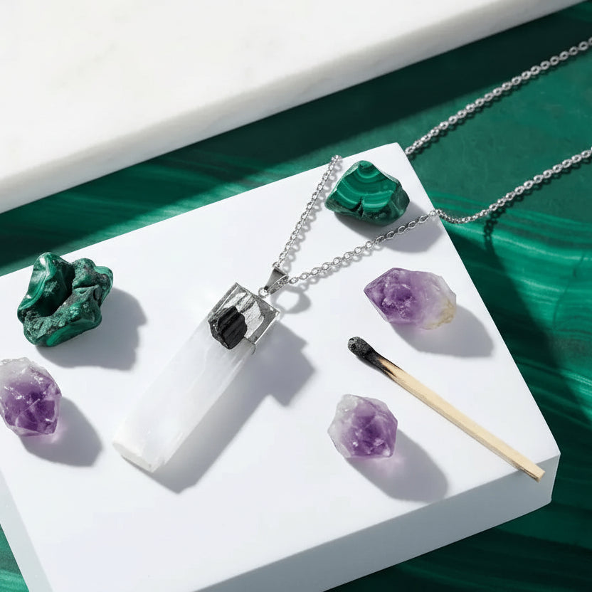 Selenite Crown Chakra pendant necklace for cleansing, clarity, and energetic protection