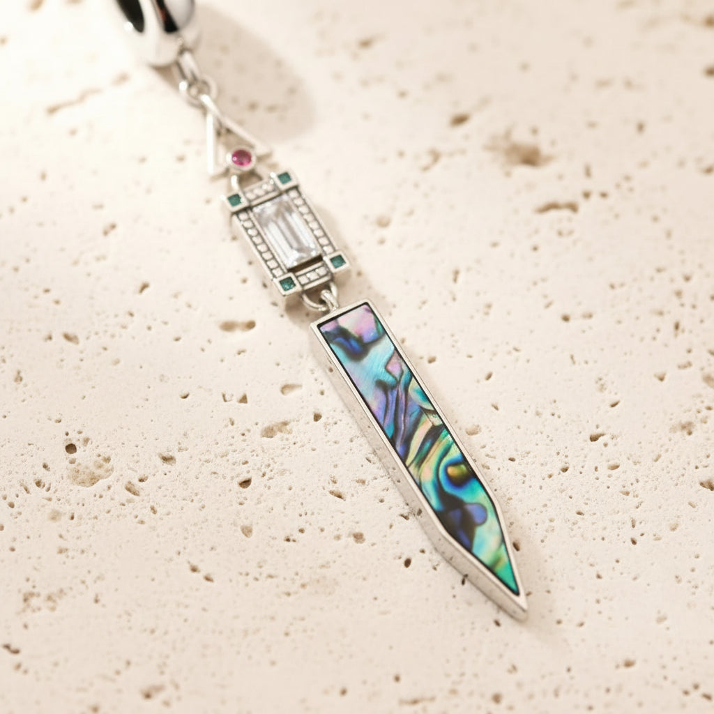 Genuine abalone shell pendant in 925 sterling silver