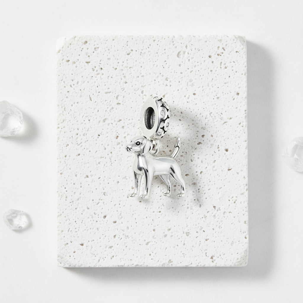 Classic dog charm pendant in 925 sterling silver with zircon — spirit animal jewellery for loyalty
