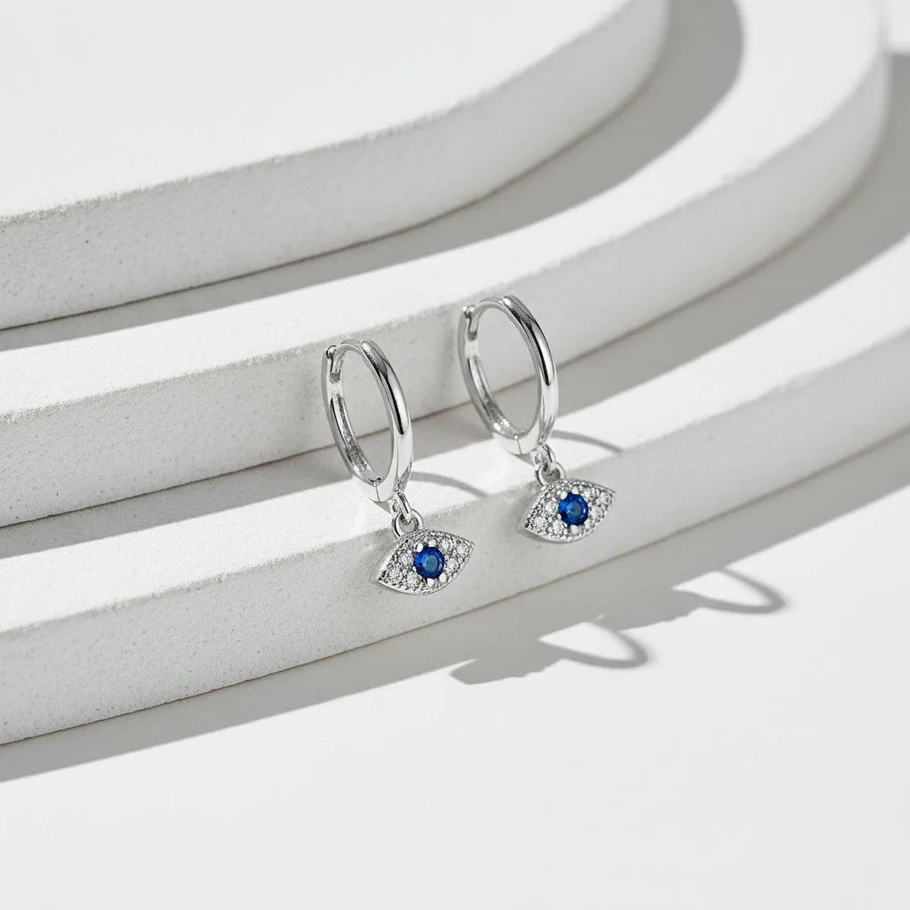 Silver mini third eye crystal earrings