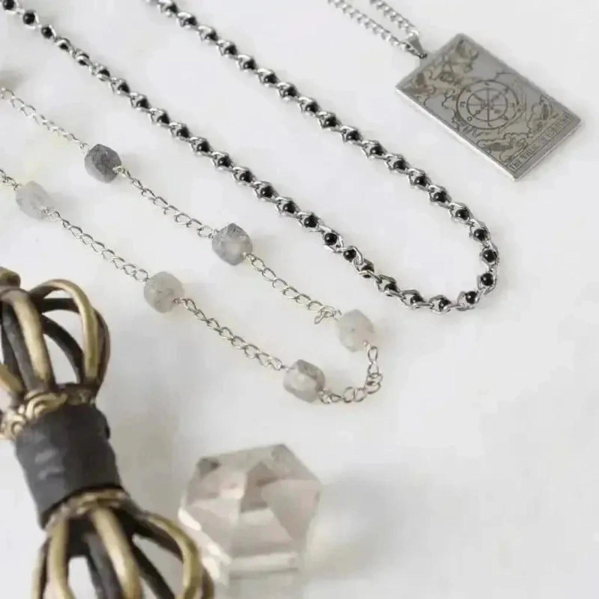 spiritual silver necklaces rutilated quartz and the world tart card