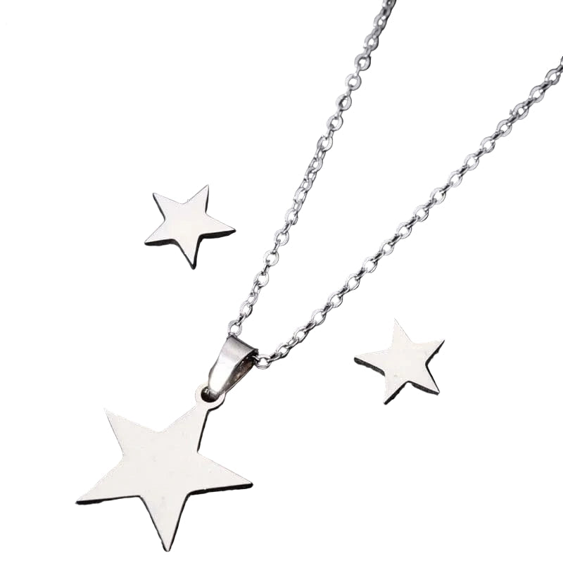 Silver star necklace on a black background