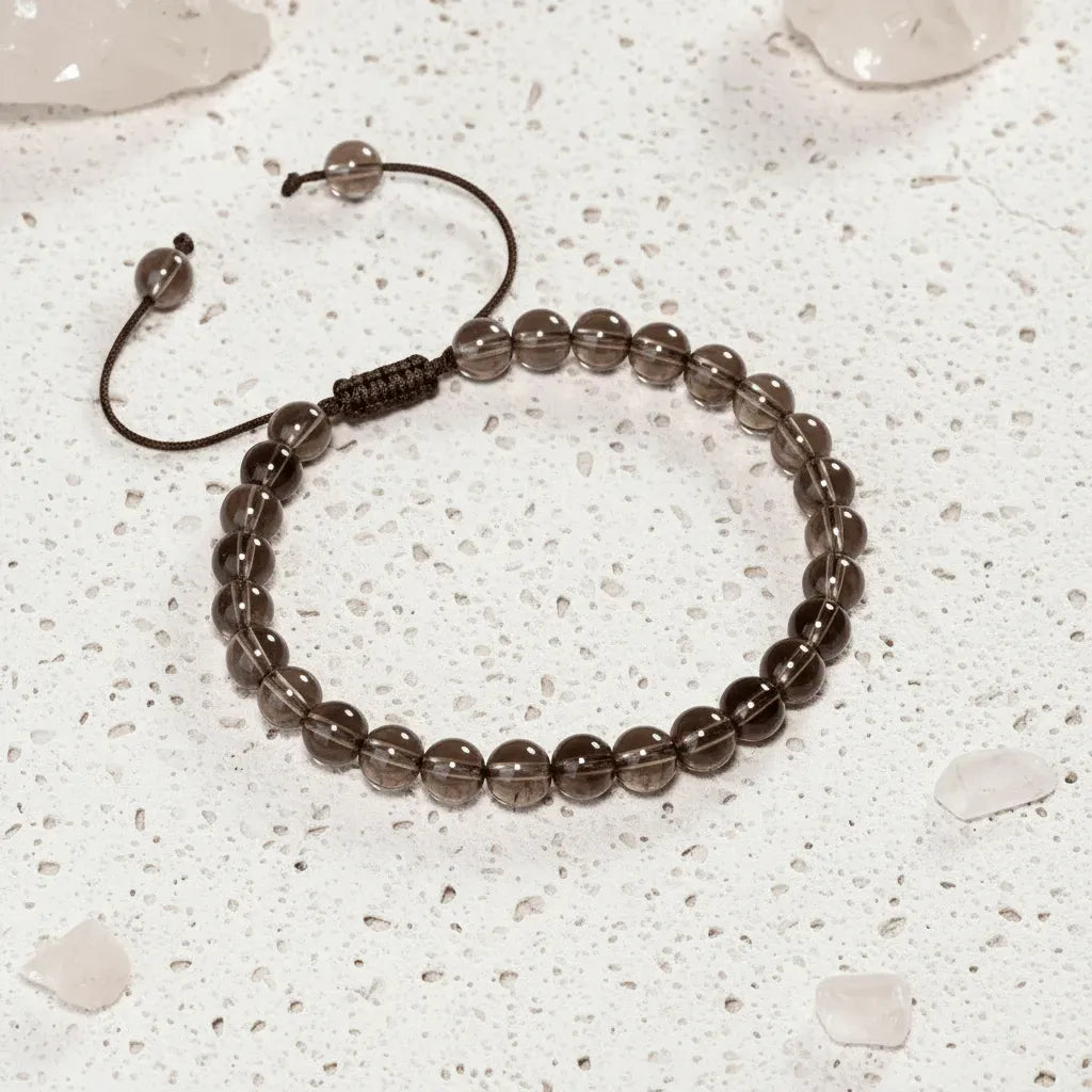 Beaded bracelet on a textured white surface