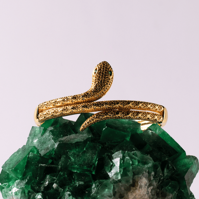 Snake Bangle with Green Eyed Crystals - Mystic Soul Jewelry