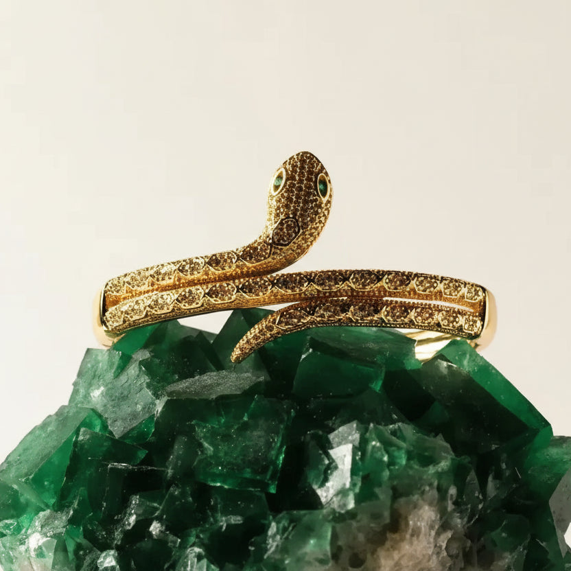 Snake Bangle with Green Eyed Crystals - Mystic Soul Jewelry