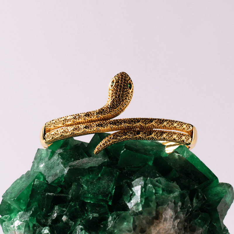 Snake Bangle with Green Eyed Crystals