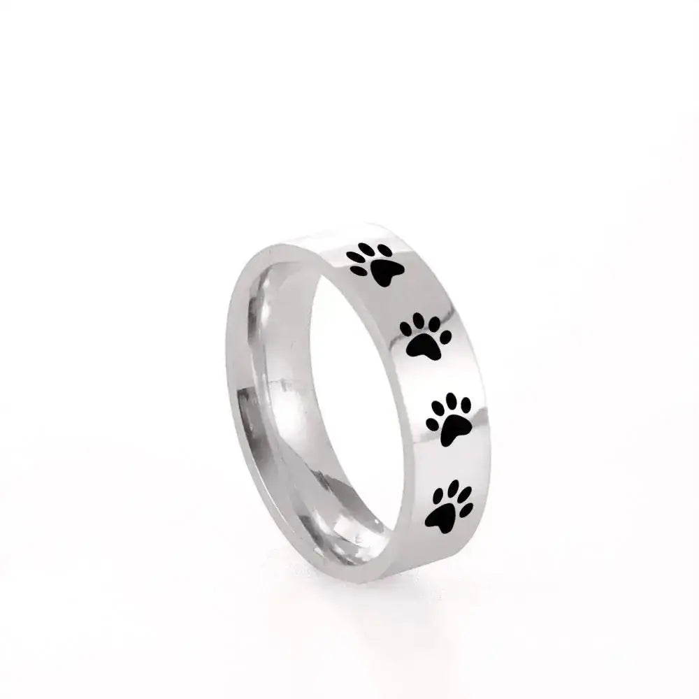 Stainless Steel Paw Print Ring | Waterproof Pet Jewelry | Rescue Collection - Mystic Soul Jewelry