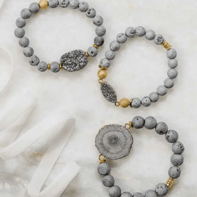 Starburst: Druzy Grey Stretch Bracelet - Mystic Soul Jewelry