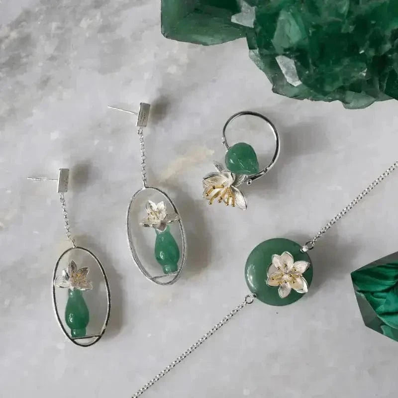Sterling Silver Aventurine Lotus Flower Bracelet - Enhance Prosperity & Serenity