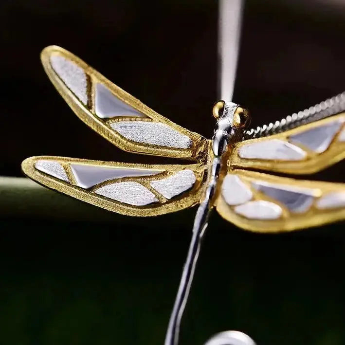 dragonfly spirit sterling silver pendant necklace – handcrafted symbolic necklace
