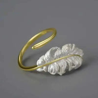 Sterling Silver Feather Ring with Gold Plating for Mixed Metal Elegance - Mystic Soul Jewelry