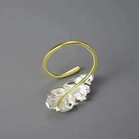 Sterling Silver Feather Ring with Gold Plating for Mixed Metal Elegance - Mystic Soul Jewelry