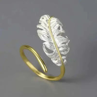 Sterling Silver Feather Ring with Gold Plating for Mixed Metal Elegance - Mystic Soul Jewelry