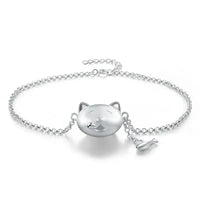 Sterling Silver Greedy Cat & Fish Bracelet | Part of Matching Set - Mystic Soul Jewelry