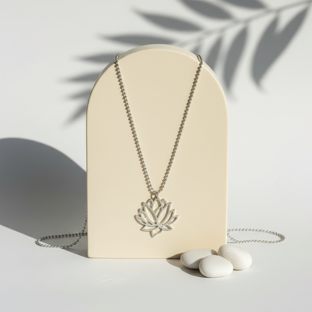 Sterling silver lotus flower necklace hanging — cut-out bloom pendant for renewal