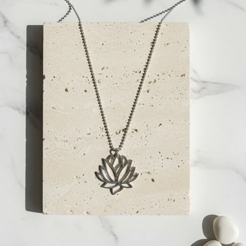 Lotus flower pendant necklace in sterling silver — spiritual symbol jewelry for new beginnings