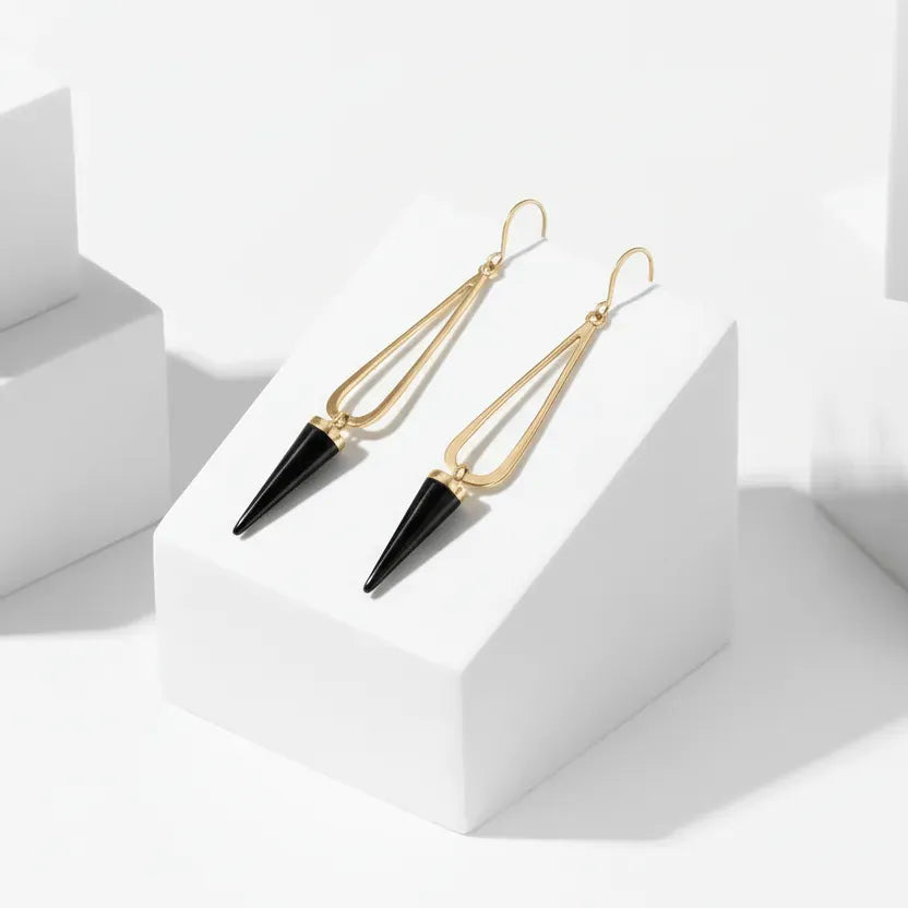 Earring set with text highlighting features on a white background