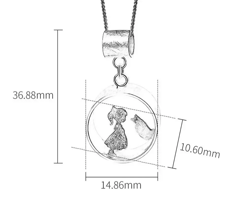 Sweet Dreams Sterling Silver Boy & Cat Necklace - 925 Silver Children's Pendant | Mystic Soul Jewelry - Mystic Soul Jewelry